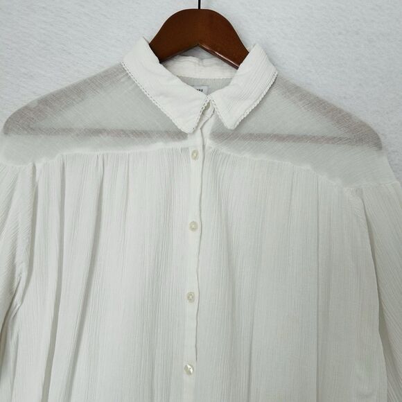 Urban Outfitters Button Up Blouse Women Medium White Cotton Feminine Comfy Boho - Picture 8 of 15
